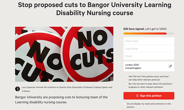 screen shot from petition page