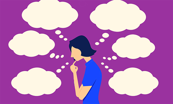 illustration of nurse with multiple thought bubbles