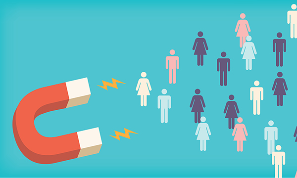 Picture is an image of a magnet drawing small figures towards it. A programme being rolled out across England aims to convince nurses to stay in the NHS.