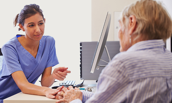 A practice nurse with a patient