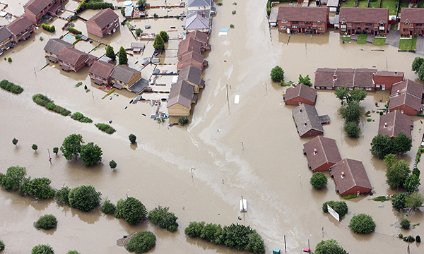 Flooding in the village of Catcliffe near Sheffield
