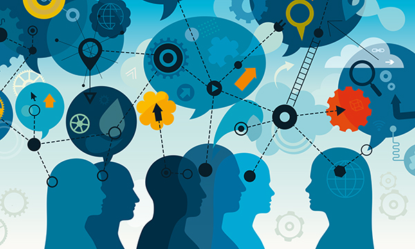 Picture is abstract illustration showing a network of heads in silhouette. The article says demonstrating congruence between values, beliefs and actions, values-based leadership is a reminder of how nurses can shape the future of their profession.