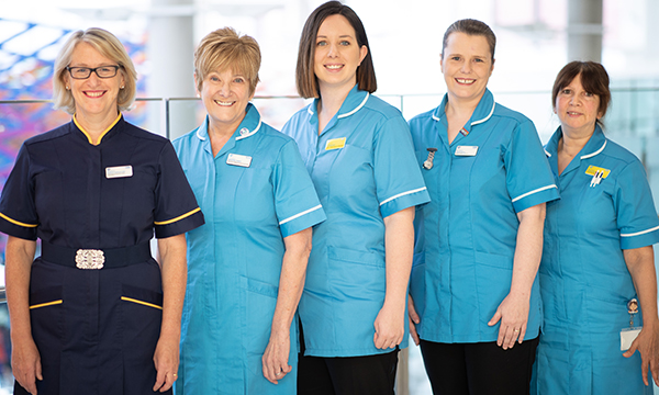The intern team: (from left) chief nurse Kathryn Halford, recruitment nurse and senior lead intern Beverley Sawer, intern (junior doctors and nursing) Taz Ebenezer, senior intern (AHPs) Sarah Davies, and intern (nursing) Anne Honey 