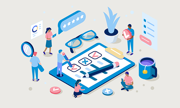 illustration shows nurses using a variety of tools of their job