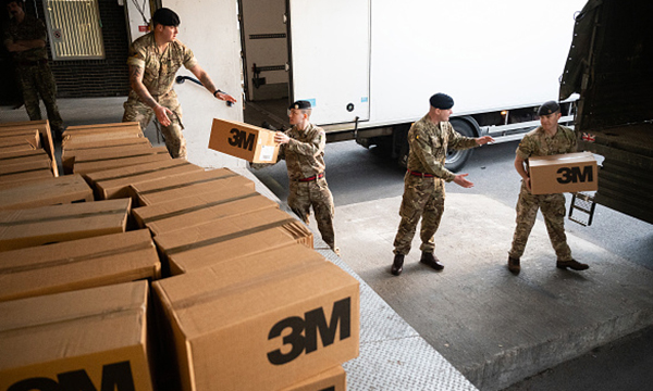 The army deliver a consignment of medical masks to St Thomas' Hospital, London. Picture:Getty Images 