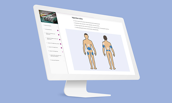 Picture shows a computer screen displaying a diabetes training module