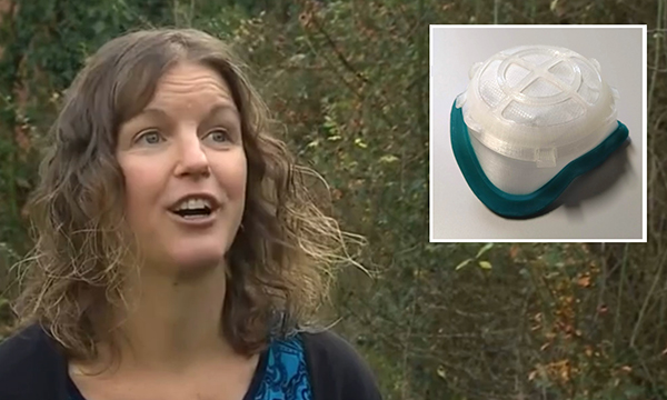 Valerie Bednar with (inset) a prototype of the face mask she is helping to develop
