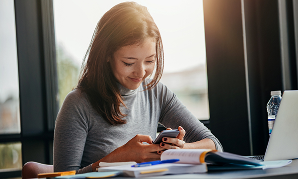 Student using phone app