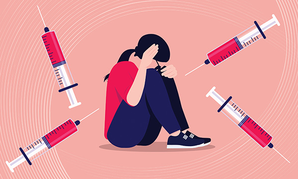 Illustration of a young woman with learning disabilities who is needle-phobic and afraid of being vaccinated