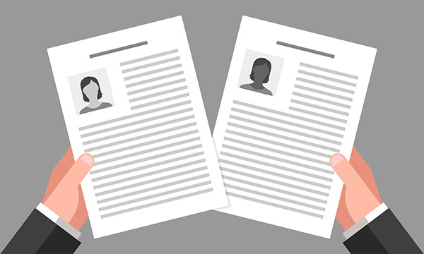 illustration shows two job applications – one from white candidate, one from black candidate