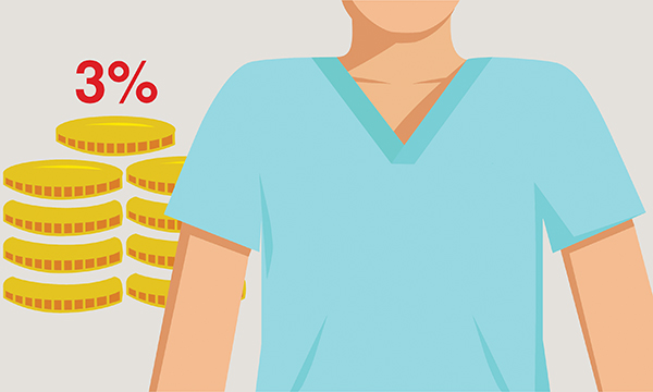 illustration shows nurse next to pile of coins 