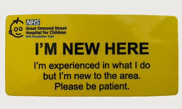 The badge issued to overseas nurses newly arrived at Great Ormond Street Hospital