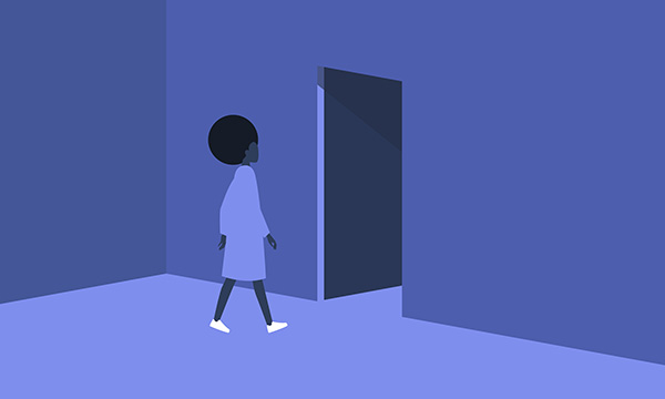 Illustration shows nurse walking towards an exit – as nurses respond to NMC report about increasing numbers leaving profession 