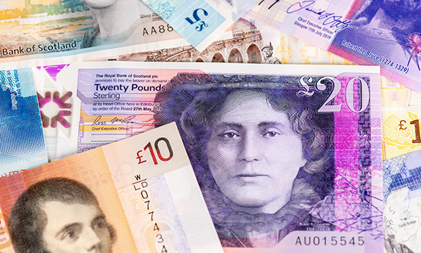 Picture shows a collection of polymer banknotes issued by Scottish banks, featuring entrepreneur Kate Cranston and poet Robert Burns