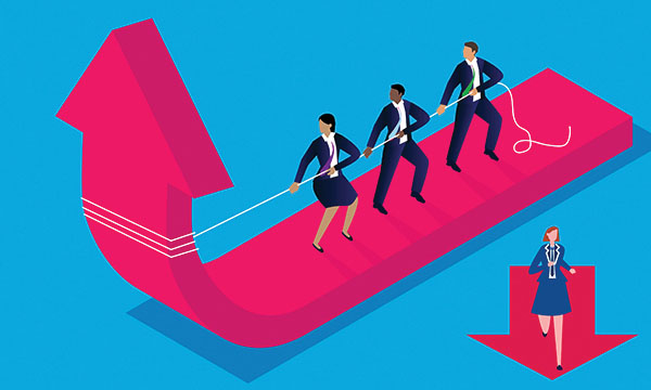 Three people pulling in one direction and one person running off in another as unions disagree on NHS pay campaign