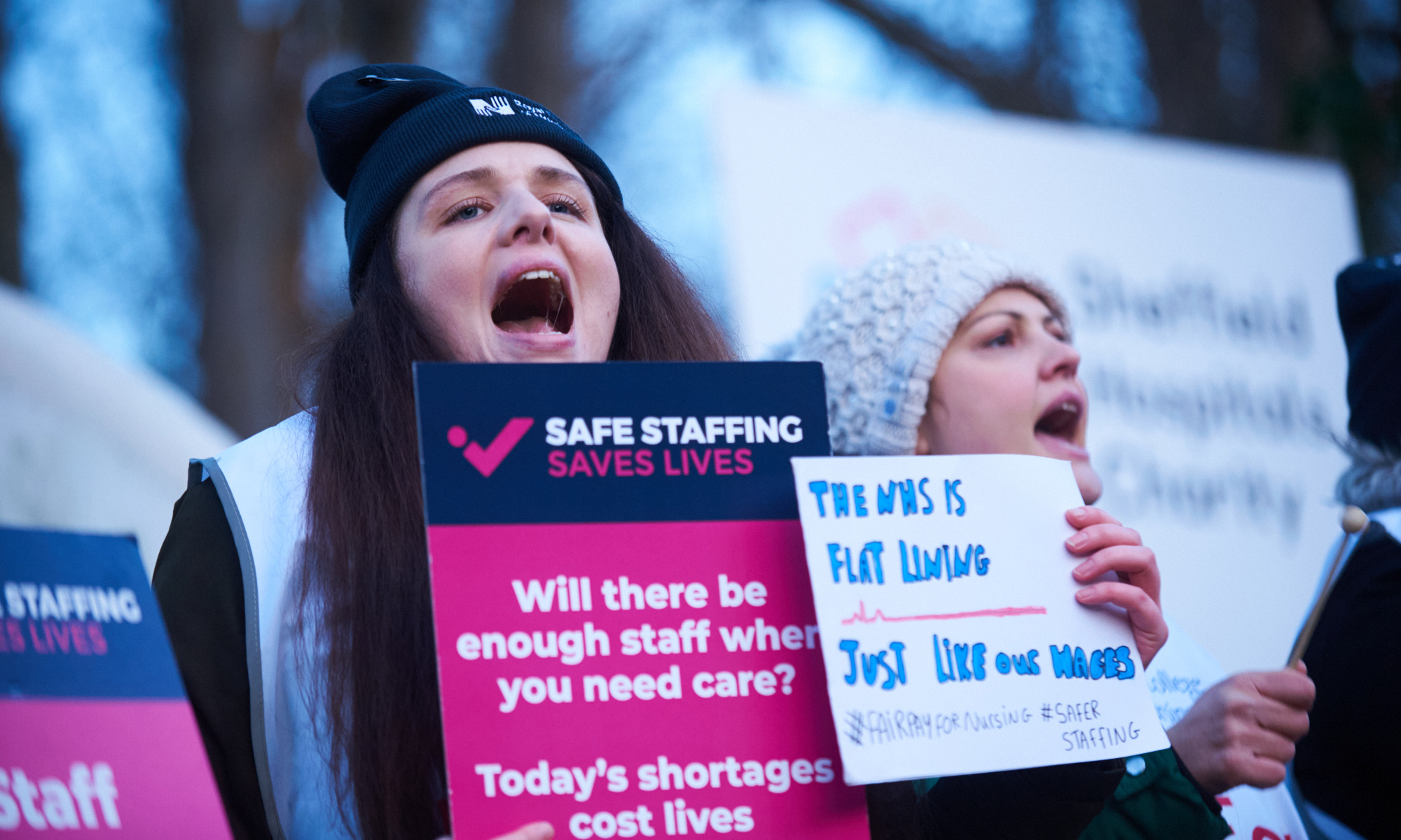 Nurses on strike outside Northern General Hospital, Sheffield