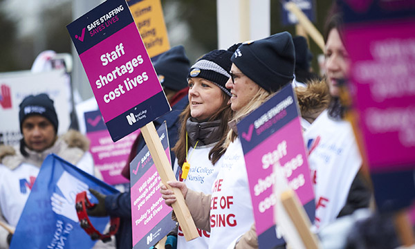 Striking nurses outside Royal Preston Hospital today 