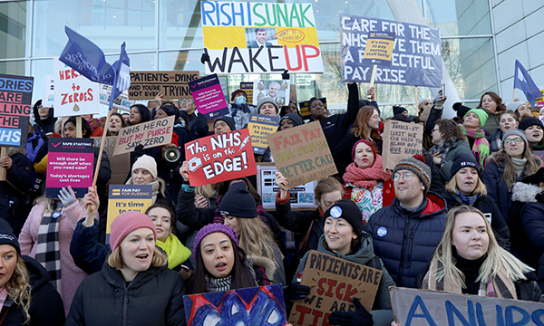 Photo of striking NHS nurses from University College Hospital London in protest over pay and patient safety 