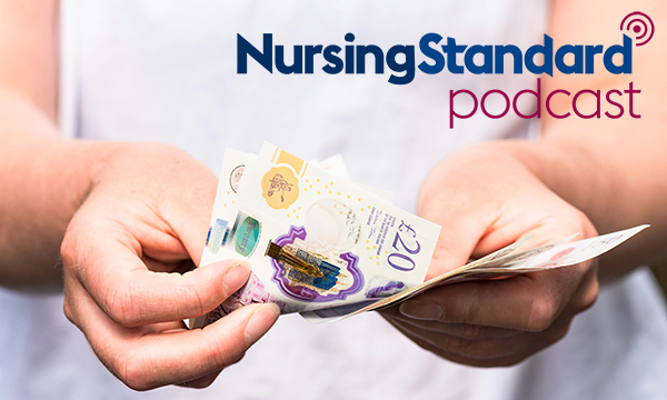 Close-up of a woman counting British banknotes 