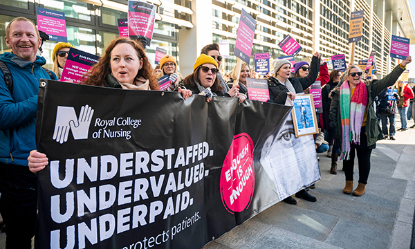 Strikers at the Royal Sussex County Hospital in Brighton in February