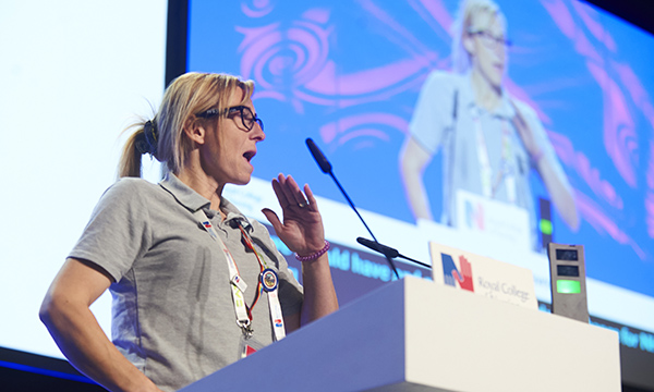 Nurse Lynsey Curtis-Dawson speaking at RCN Congress