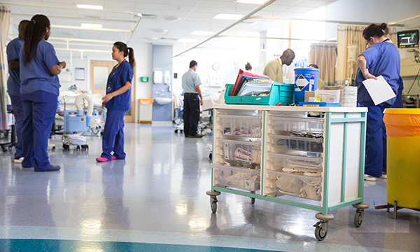 Nurses' station of a busy hospital ward