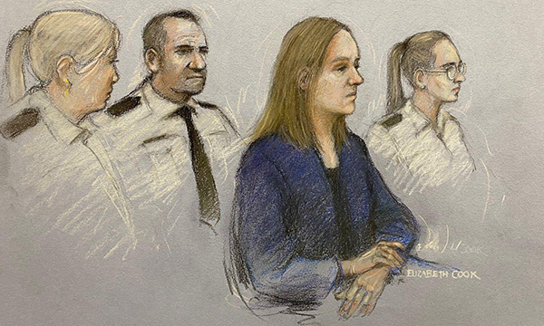 Artist’s sketch of Lucy Letby in the dock at Manchester Crown Court