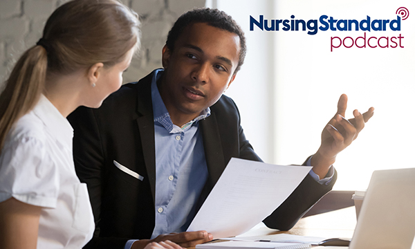 Photo of legal professional giving advice, illustrating a story about litigation nurses