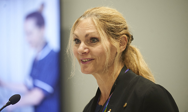 Photo of NMC senior nursing adviser Paula Holt speaking at Nursing Live event in Liverpool