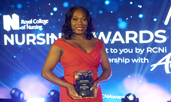 Primary care nurse Julie Roye holds her award for RCN Nurse of the Year 2023
