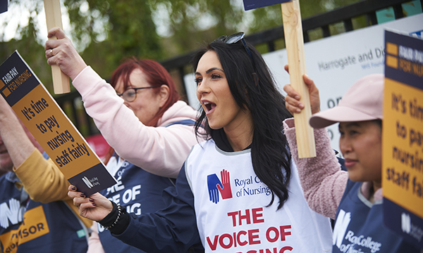 Photo of nurses striking at Harrogate District Hospital earlier this year