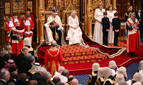 The King delivers his speech to parliament next to the Queen in November 2023