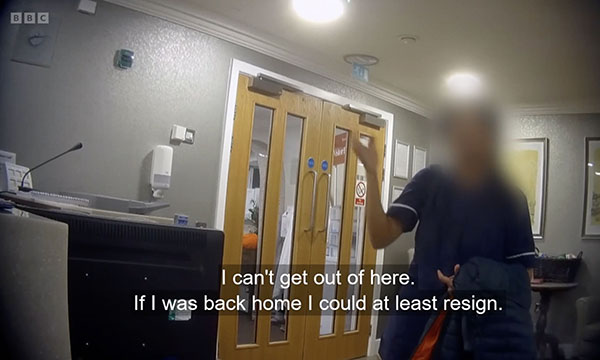 Photo of one of the care workers speaking on the Panorama programme