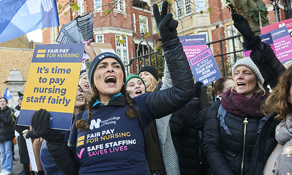 A nurse on strike outside the Northern General Hospital in Sheffield