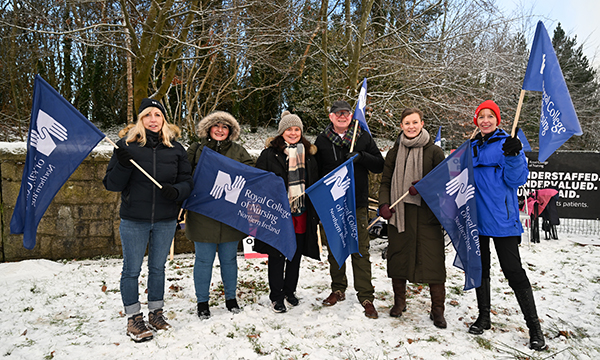Striking nurses outside Antrim Area Hospital