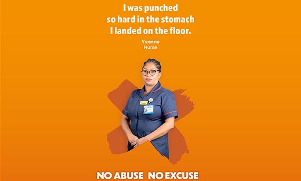 Image from NHS trust's anti-violence campaign, featuring nurse Yvonne Ihekwoaba