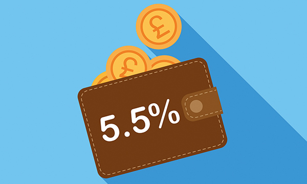NHS Pay Review Body’s recommended 5.5% pay rise for NHS nurses represented in an illustration of a purse labelled with 5.5% and with coins dropping into it