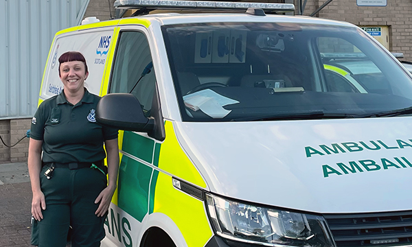 Advanced nurse practitioners in primary and urgent care for the Scottish Ambulance Service work in a car rather than an ambulance; the image shows ANP Jennifer Bell standing next to her advanced practice car