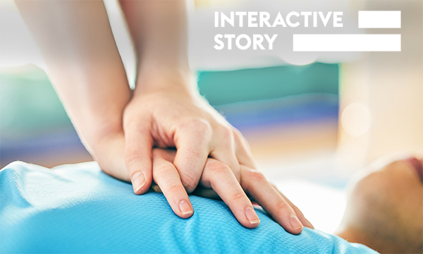 Cardiopulmonary resuscitation: hands performing CPR chest compressions on a patient