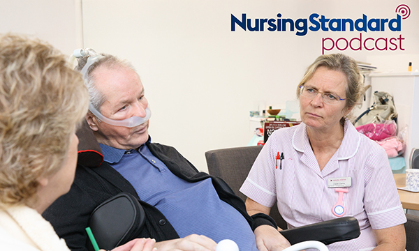 A nurse in conversation with an older couple. Nurses need the skills and confidence to talk to and support those at the end of life