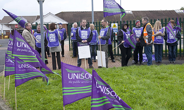 Picture shows Unison members taking part in previous industrial action 
