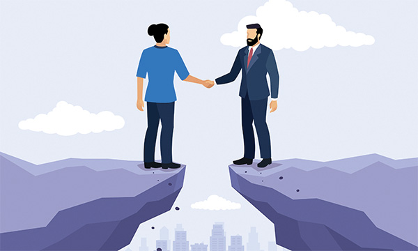 Mutually agreed resignation schemes: are they mutually beneficial? People shake hands across a precarious gap