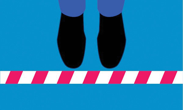 Illustration of a line on the ground being crossed, suggesting nurses’ professional boundaries being breached