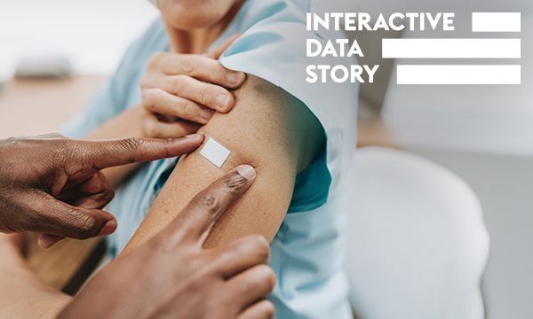 Nursing staff flu vaccine: a nurse has a plaster applied to their arm after receiving a vaccination