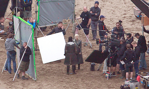Emilia Clarke (centre) on set of Game of Thrones 