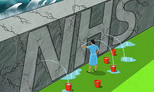 nurse tries to stop multiple leaks