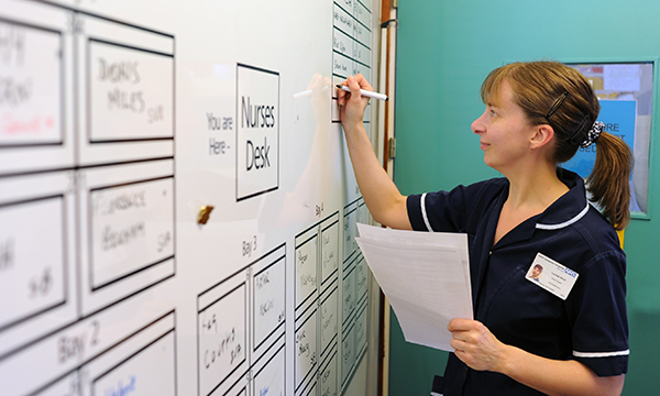 nurse writes on whiteboard