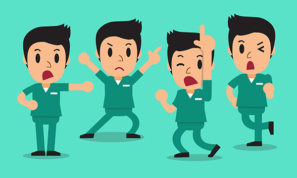 Several cartoon figures having tantrums