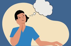 An illustration of a nurse with a thought bubble coming from her head as she thinks about her experiences