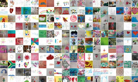 Photographs of quilt squares brought together in the form of a mosaic or eQuilt: arts and crafts activities can stimulate discussion on mental health and well-being